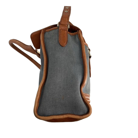 Cole Haan Blue Brown Leather Flap Brooke Tote Crossbody Canvas Spectator - Picture 5 of 16